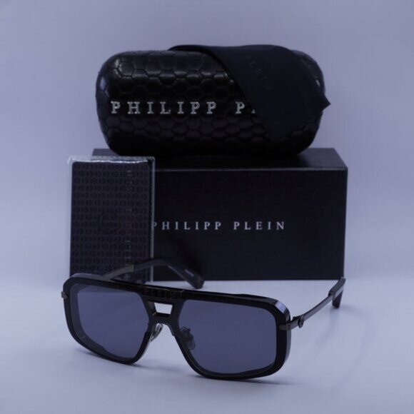 Philipp Plein SPP008M 700X Sunglasses Black Aviator Frame, Grey Lenses - Picture 10 of 10